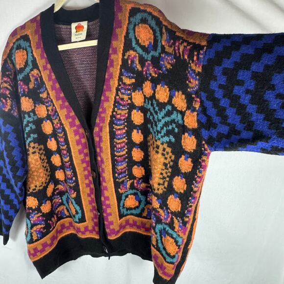 Farm Rio Pineapple Scarf Oversized Button Up Cardigan Sweater Sz XL - Picture 3 of 13